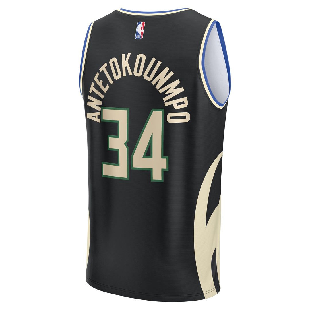 Giannis Antetokounmpo | Milwaukee Bucks | Youth Fast Break Replica Player Jersey - Statement Edition - Black
