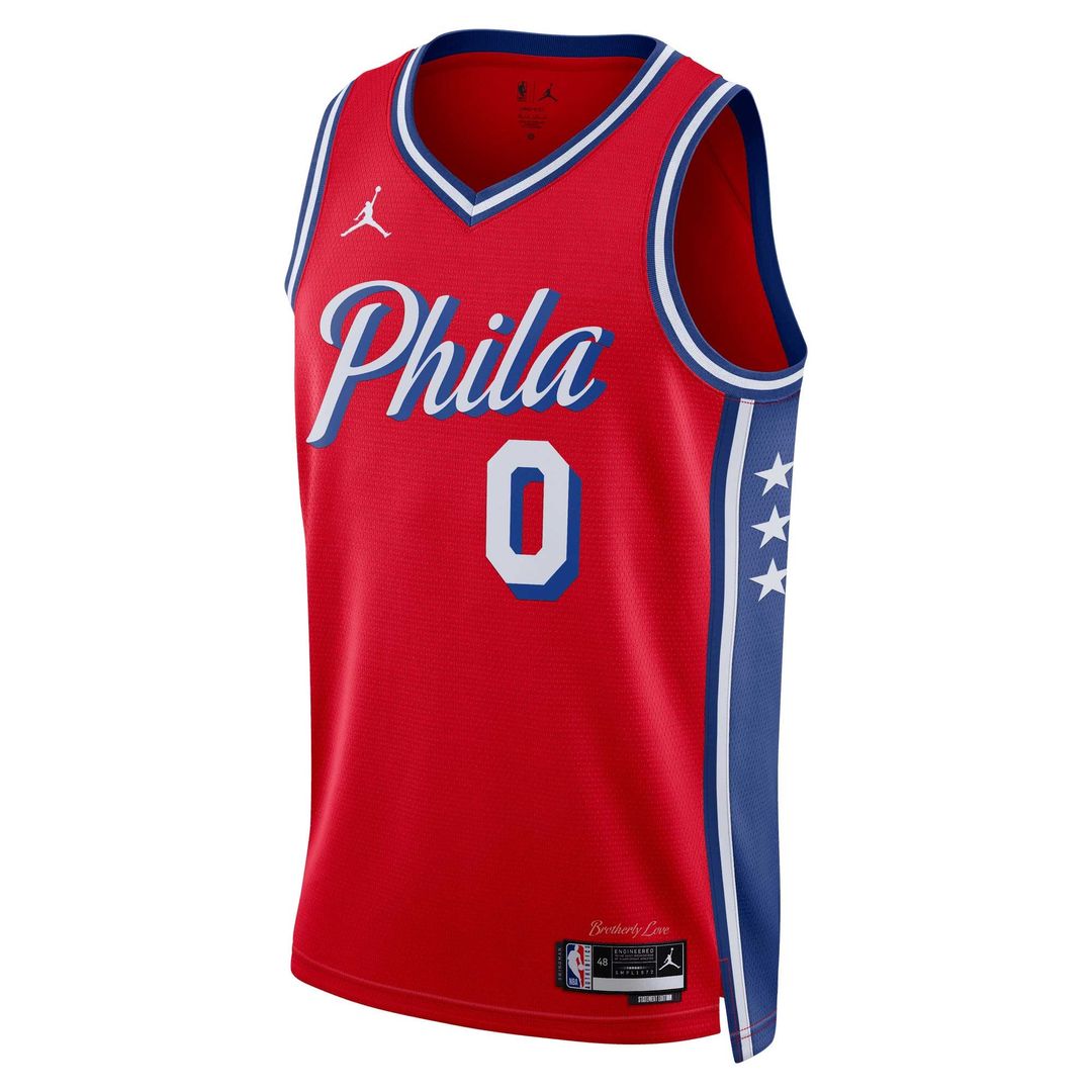 Tyrese Maxey | Philadelphia 76ers | Unisex Swingman Jersey - Statement Edition - Red