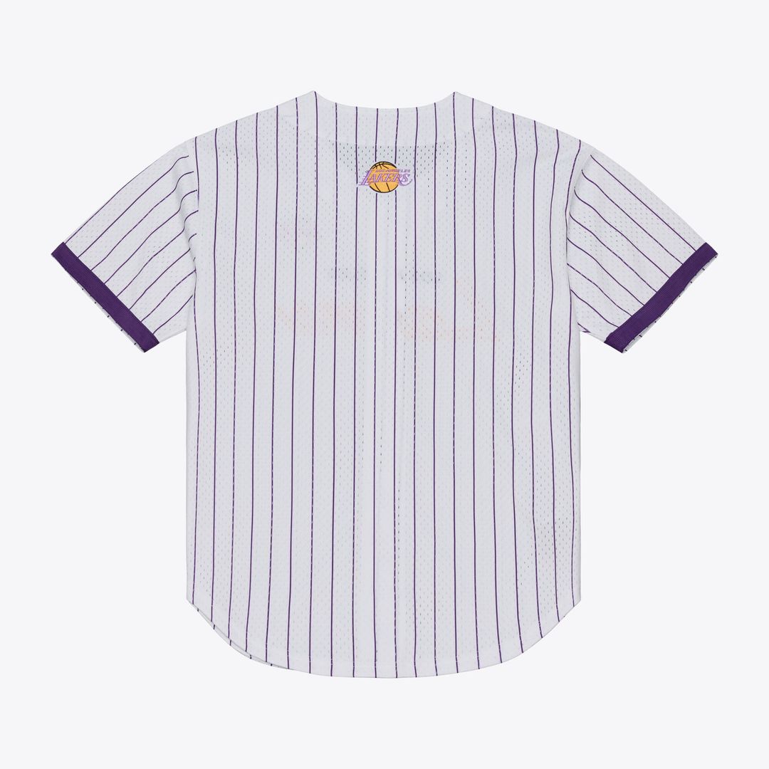 Los Angeles Lakers | Head Coach Pinstripe Mesh Full - Button Baseball Jersey - White