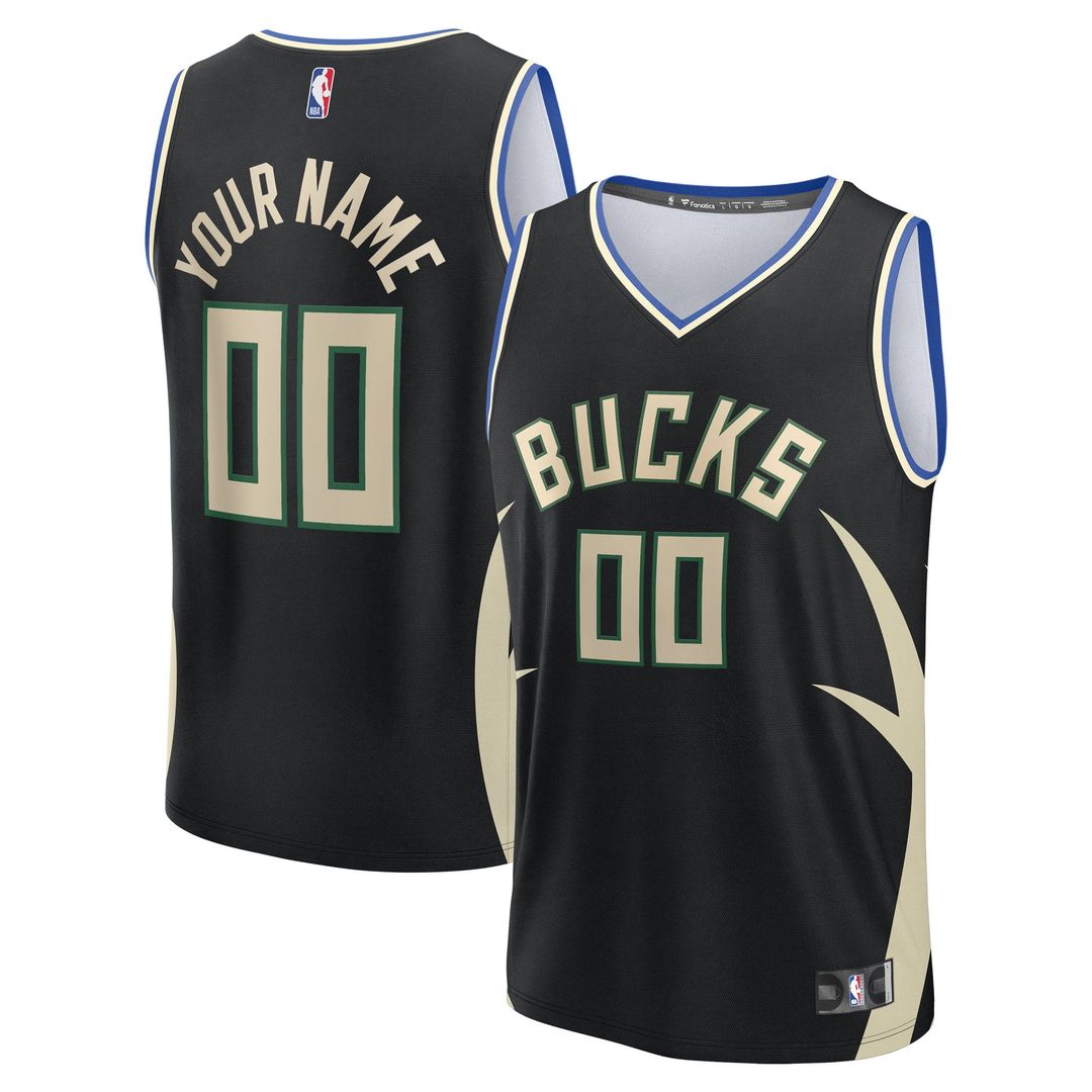 Milwaukee Bucks | Youth Fast Break Custom Replica Jersey - Black - Statement Edition