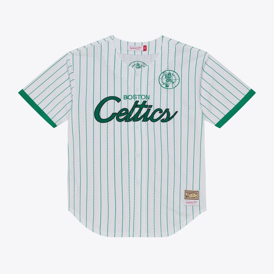 Boston Celtics | Head Coach Pinstripe Mesh Full - Button Baseball Jersey - White