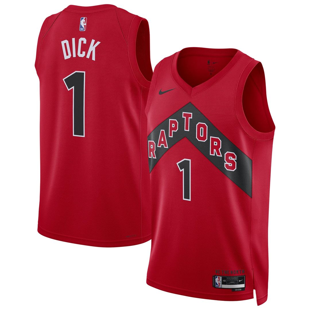 Gradey Dick | Toronto Raptors | Unisex Swingman Player Jersey - Icon Edition - Red