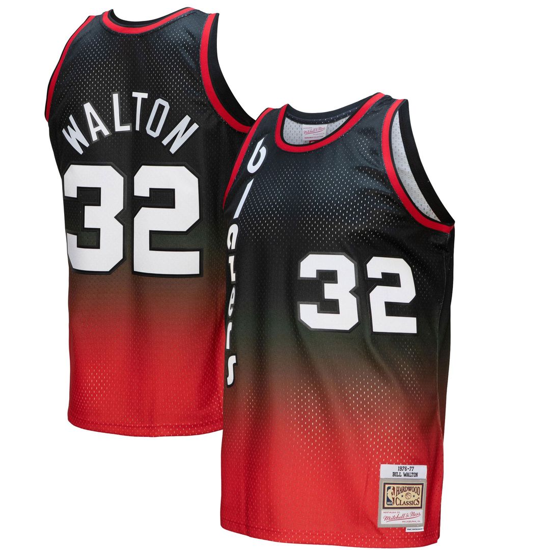 Bill Walton | Portland Trail Blazers | 1976/77 Hardwood Classics Fadeaway Swingman Player Jersey - Red/Black