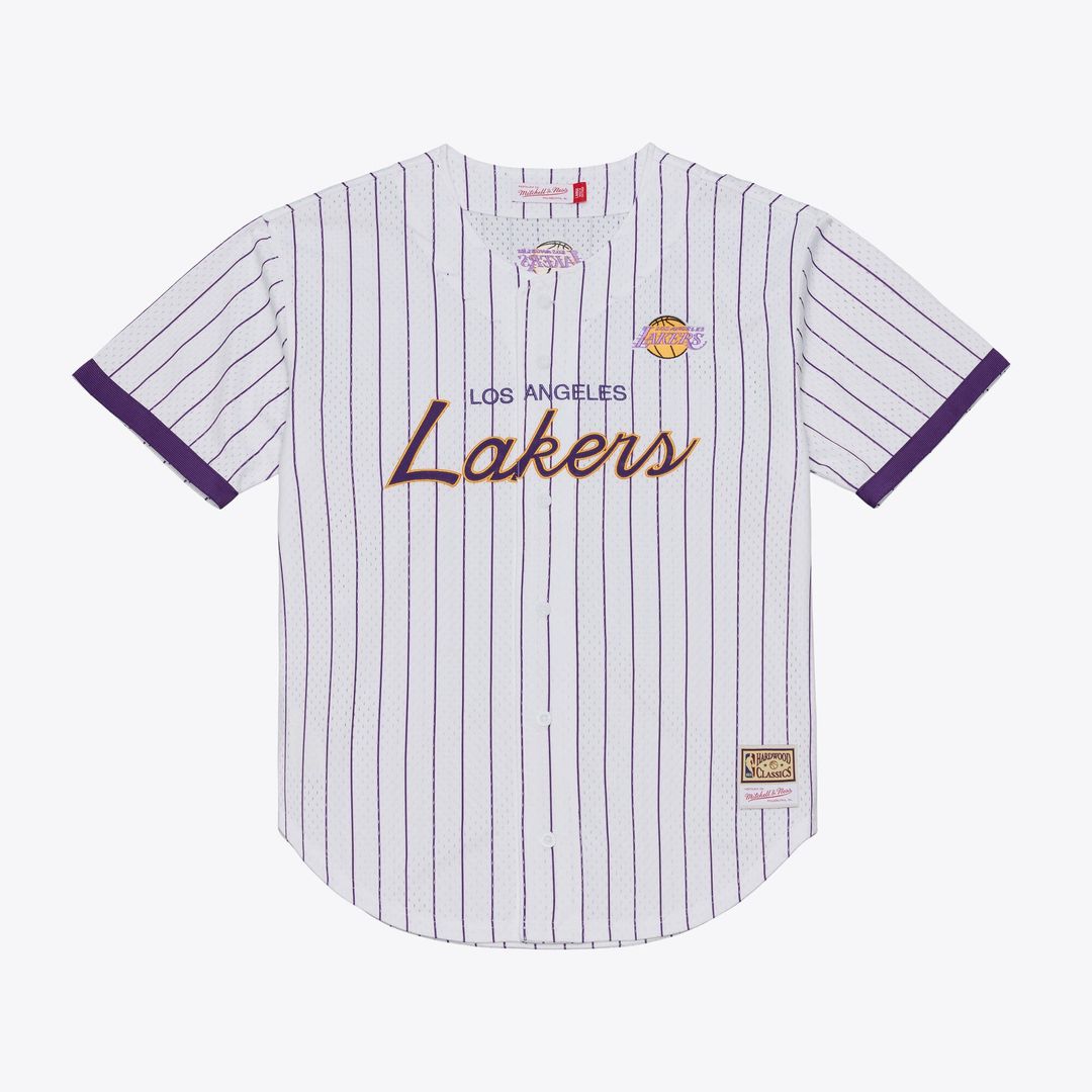 Los Angeles Lakers | Head Coach Pinstripe Mesh Full - Button Baseball Jersey - White