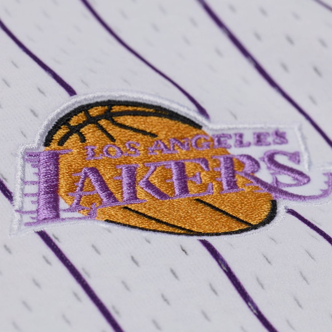 Los Angeles Lakers | Head Coach Pinstripe Mesh Full - Button Baseball Jersey - White