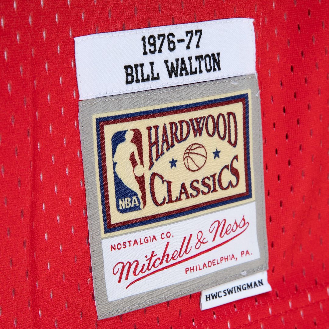 Bill Walton | Portland Trail Blazers | 1976/77 Hardwood Classics Fadeaway Swingman Player Jersey - Red/Black