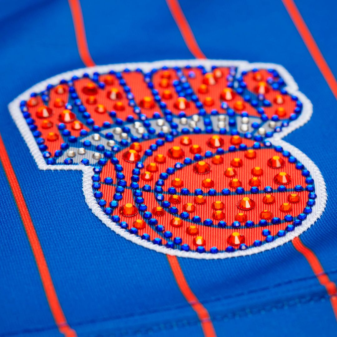 Patrick Ewing | New York Knicks | DANNIJO Women's Name & Number Cropped Football Jersey - Blue