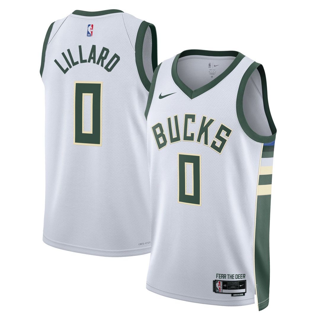 Damian Lillard | Milwaukee Bucks | Unisex Fear The Deer Swingman Player Jersey - Association Edition - White