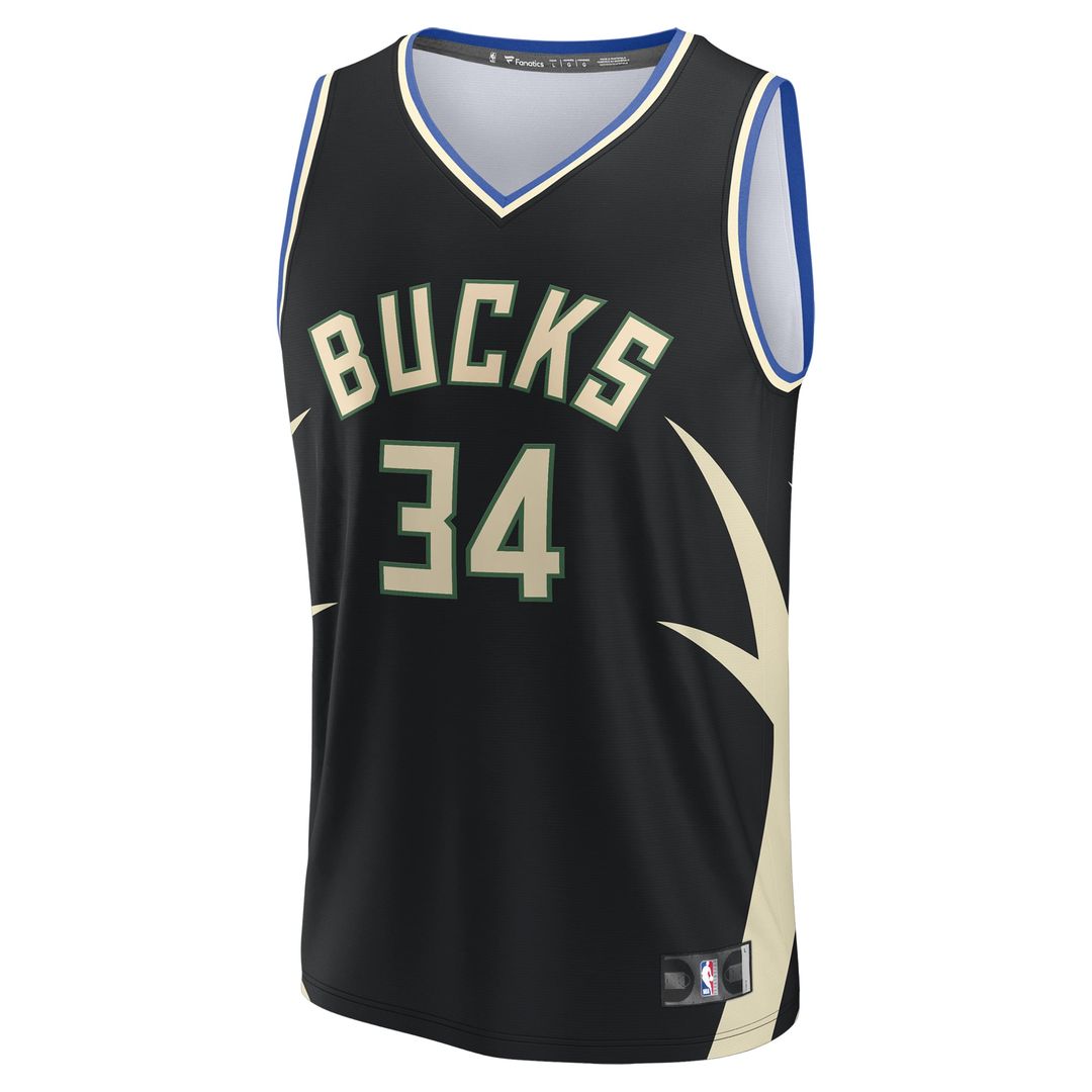 Giannis Antetokounmpo | Milwaukee Bucks | Youth Fast Break Replica Player Jersey - Statement Edition - Black