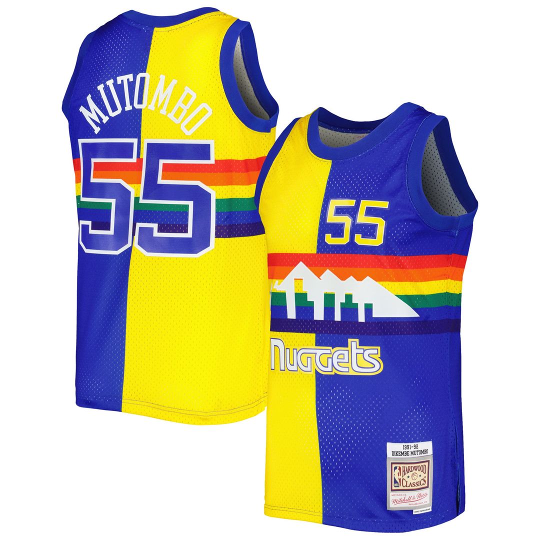 Dikembe Mutombo | Denver Nuggets | Hardwood Classics 1991/92 Split Swingman Jersey - Royal/Gold