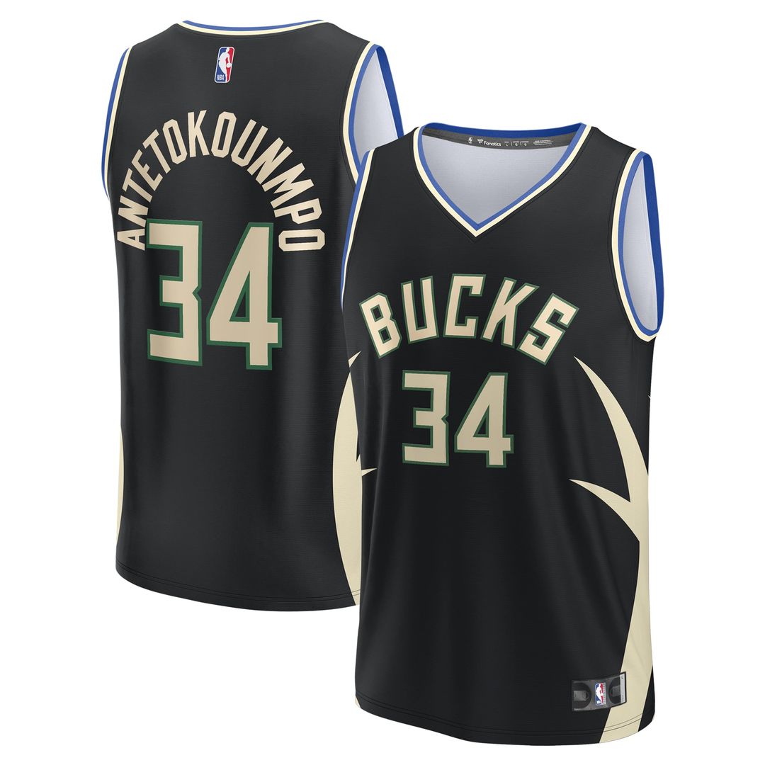 Giannis Antetokounmpo | Milwaukee Bucks | Youth Fast Break Replica Player Jersey - Statement Edition - Black